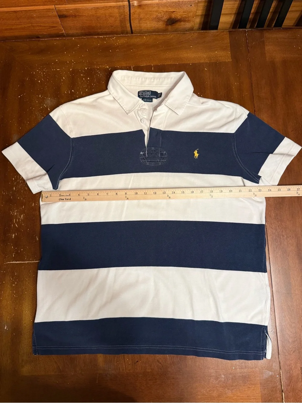 Polo Ralph Lauren Rugby Polo Shirt Men’s XL Custom Fit Navy White Stripe
